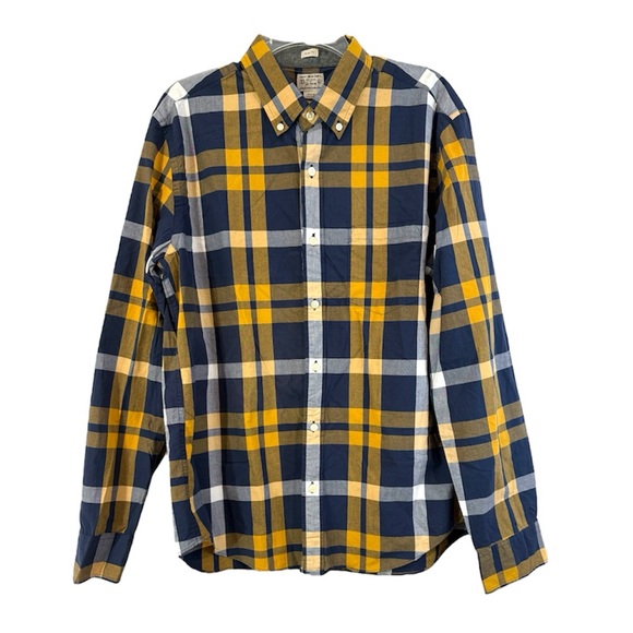 J. Crew Factory Shirt Slim Fit 100% Cotton Plaid Shirt Blue Yellow Large New - Picture 1 of 6
